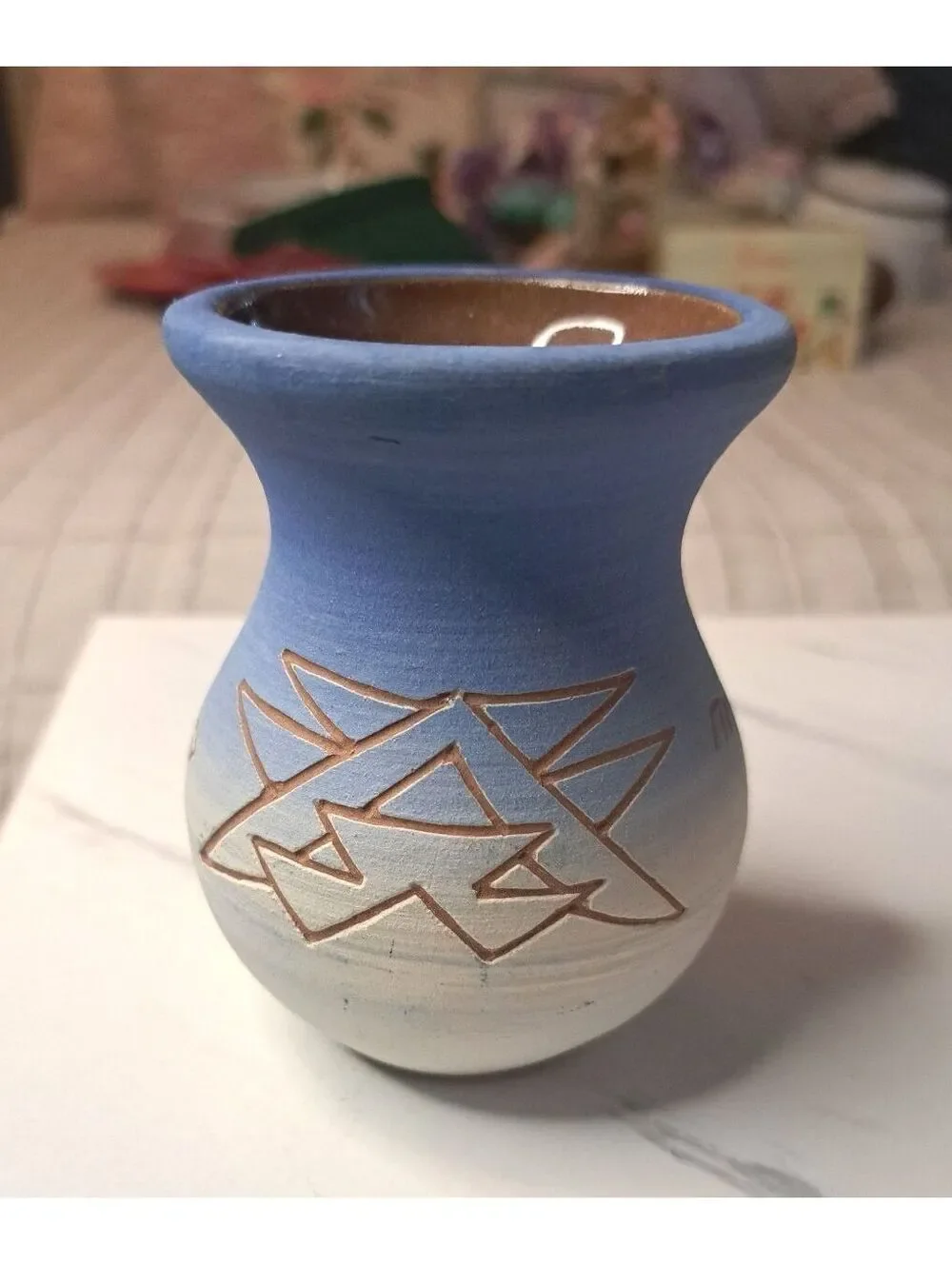 Vintage Sioux Native American Hand-thrown Art Pottery Vase Artist Signed 3.75